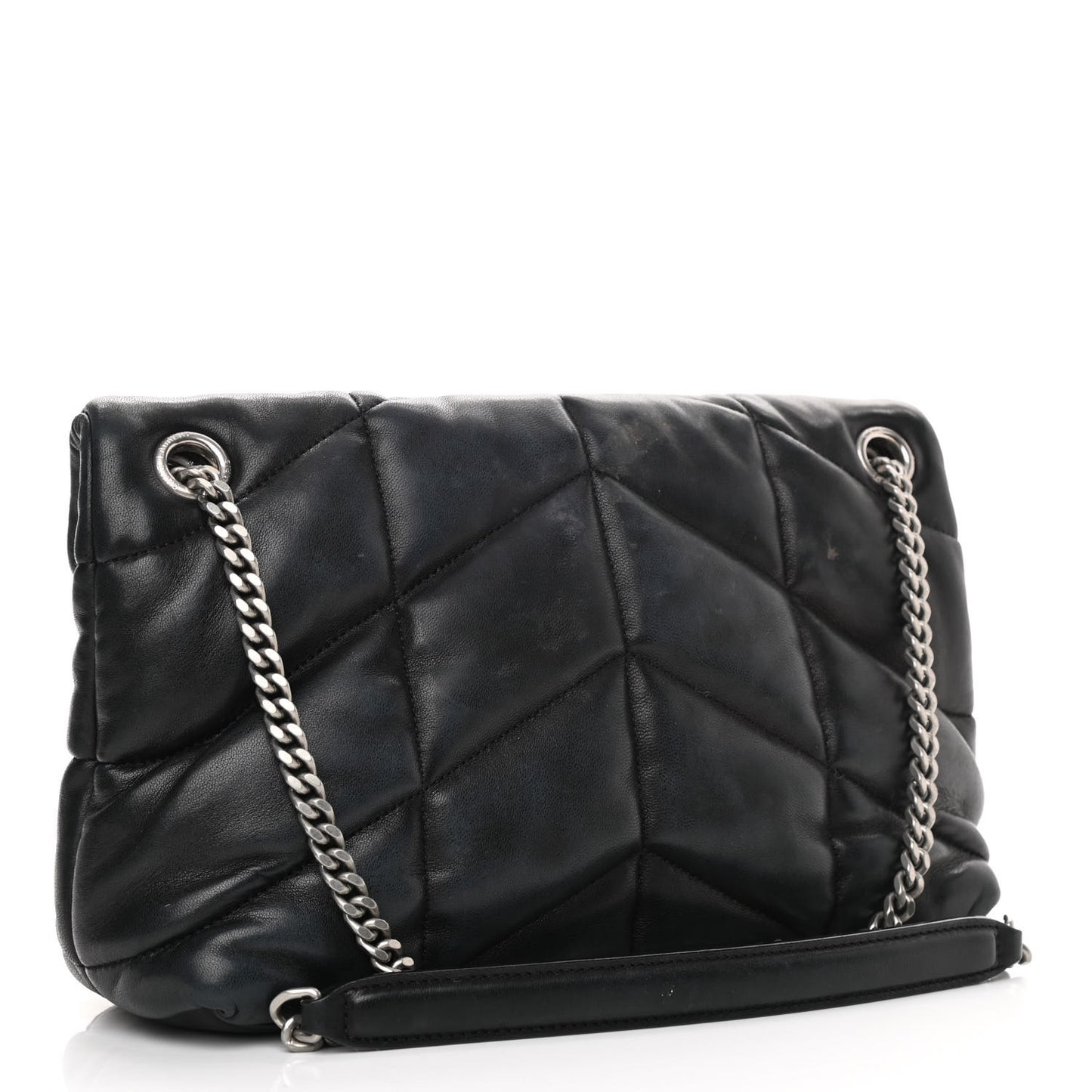 Lambskin Quilted Small Loulou Puffer Monogram Chain Satchel Black