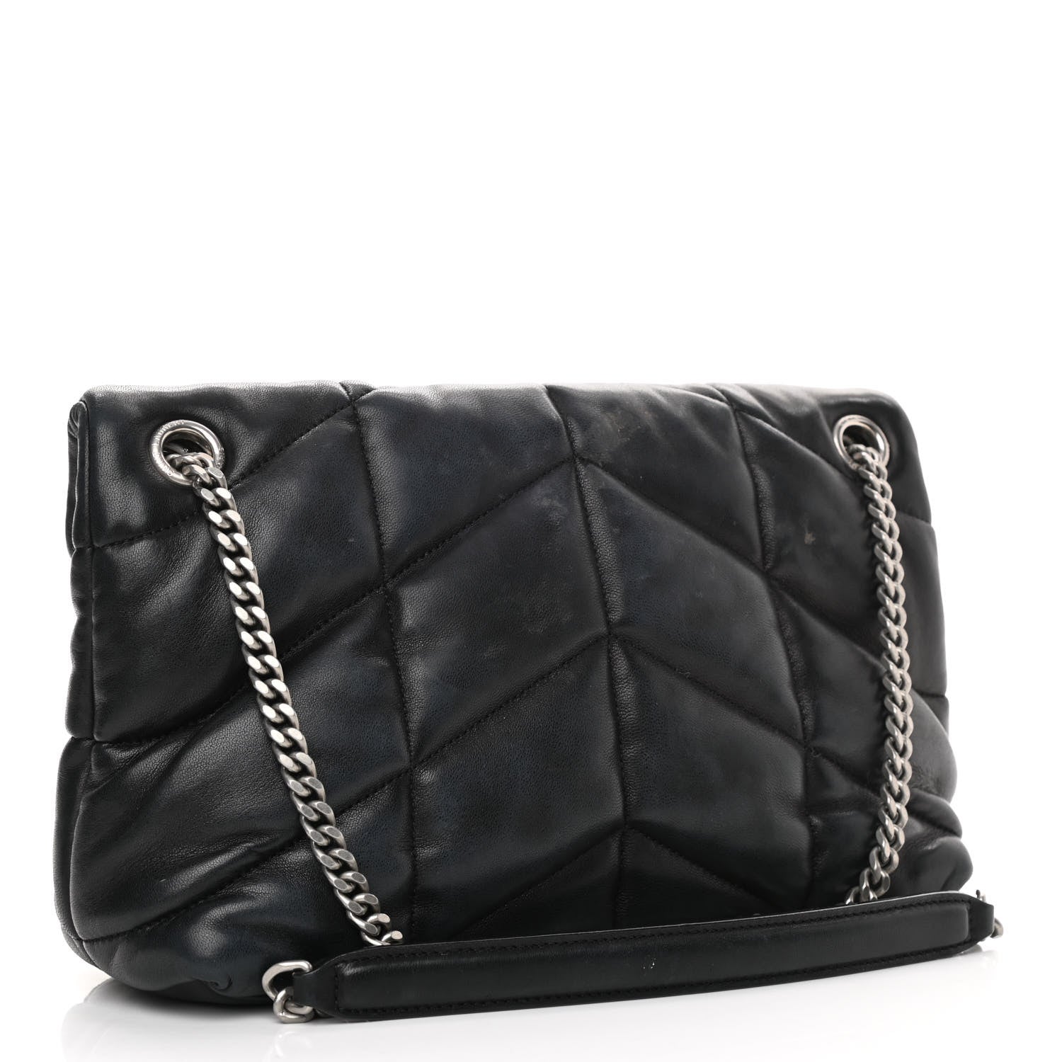 Saint Laurent Lambskin Quilted Small Loulou Puffer Monogram Chain Satchel Black 3 of 14