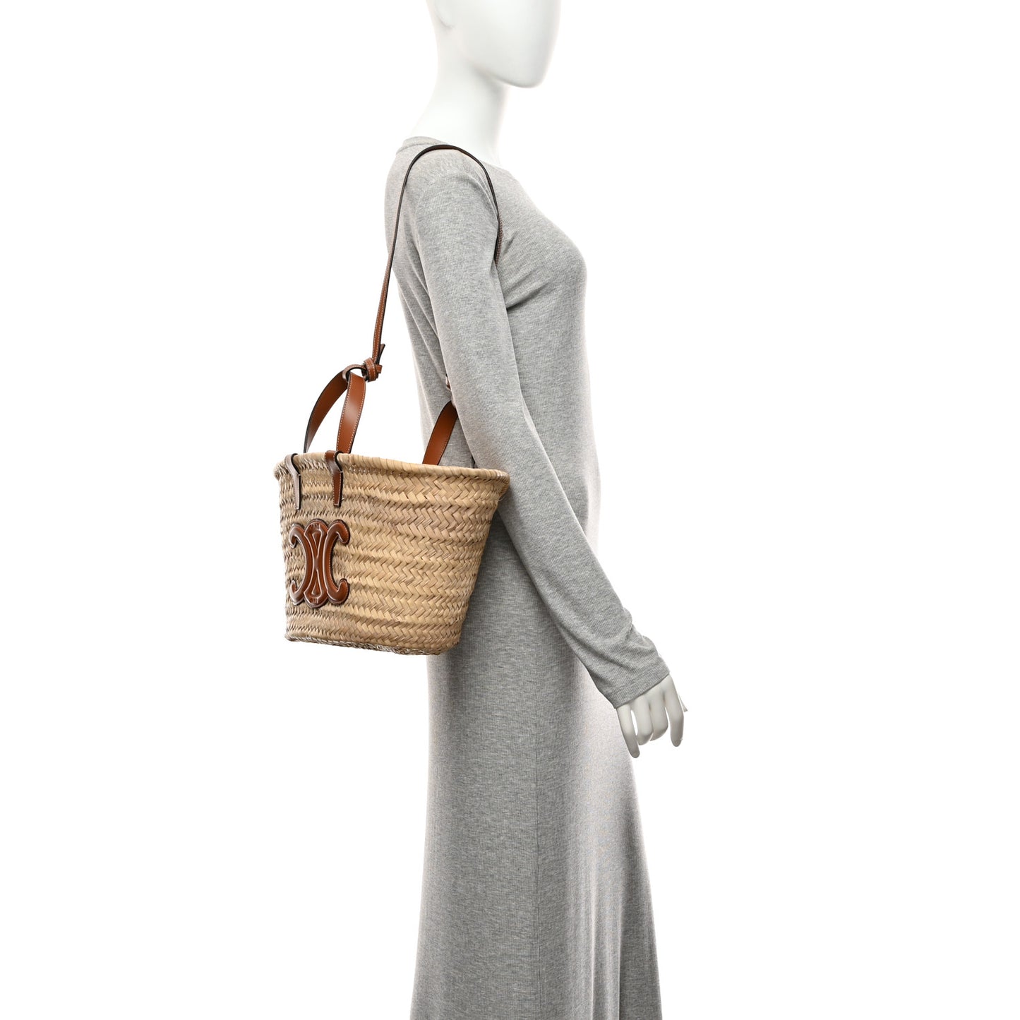 Raffia Calfskin Triomphe Teen Panier Tan