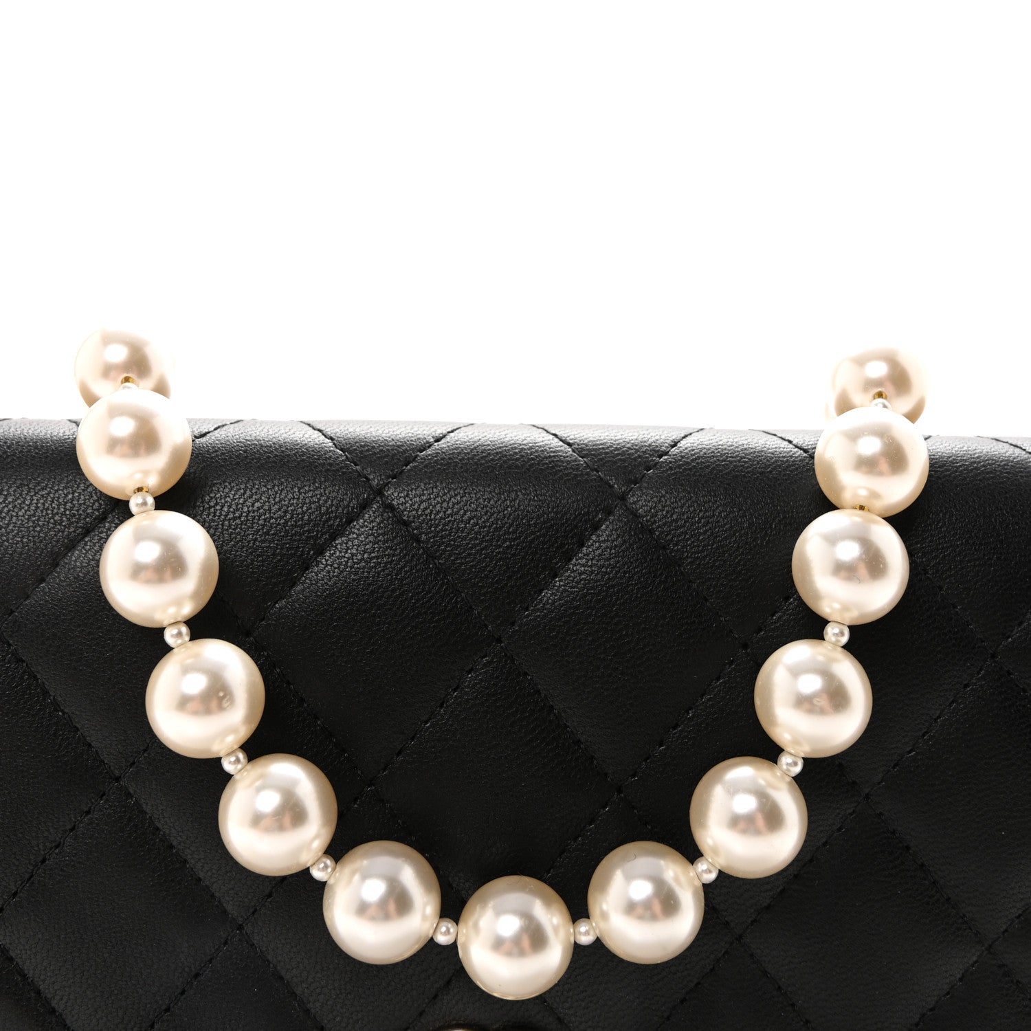 Chanel Lambskin Quilted Pearl Wallet On Chain WOC Black 9 of 12