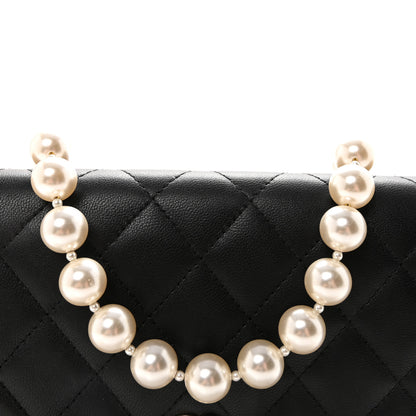 Chanel Lambskin Quilted Pearl Wallet On Chain WOC Black 9 of 12