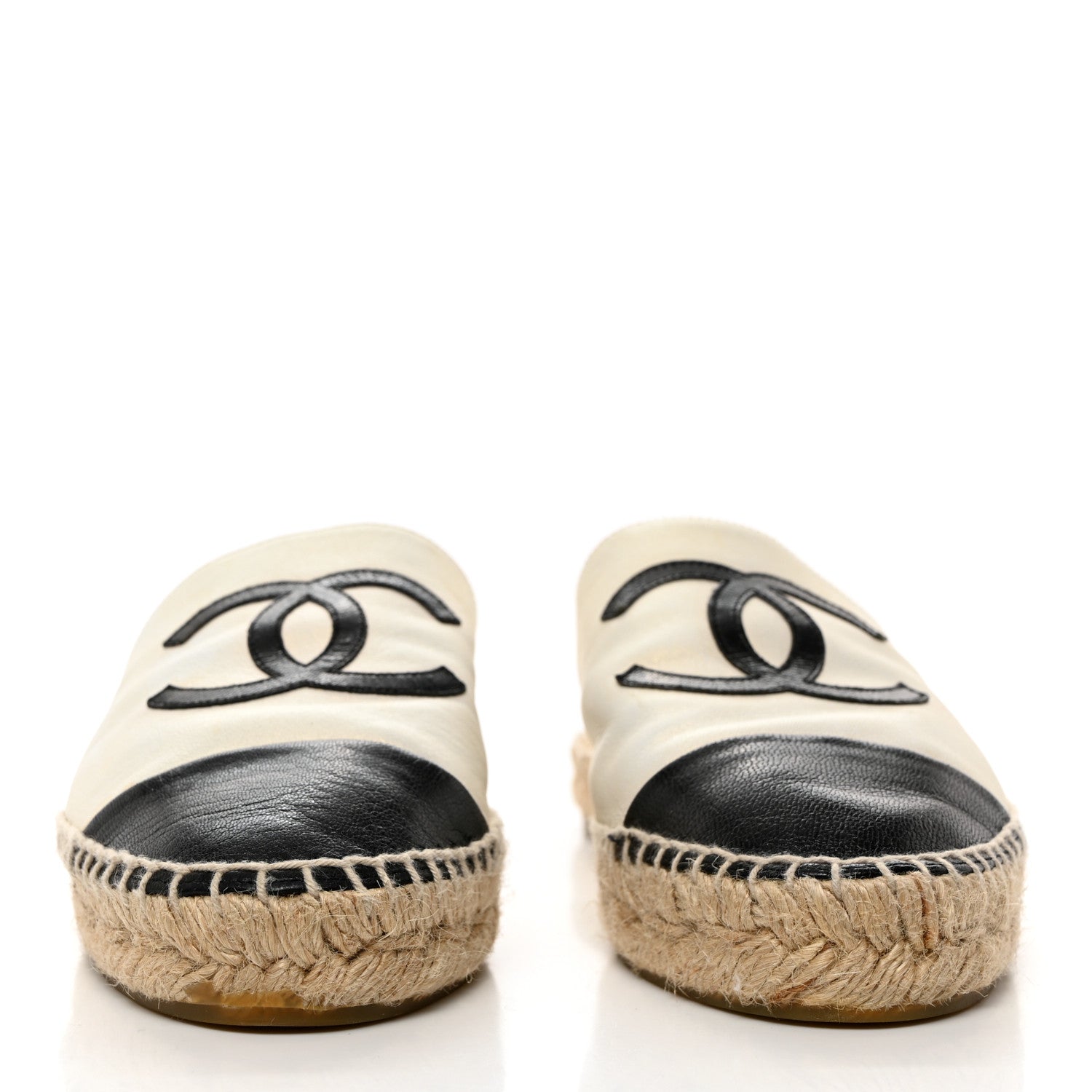 Chanel Iridescent Goatskin CC Espadrille Mules 37 Ivory Black 2 of 8