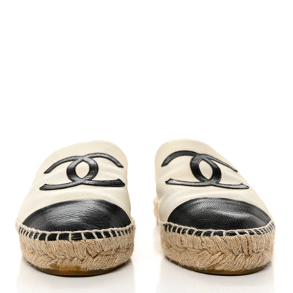 Chanel Iridescent Goatskin CC Espadrille Mules 37 Ivory Black 2 of 8