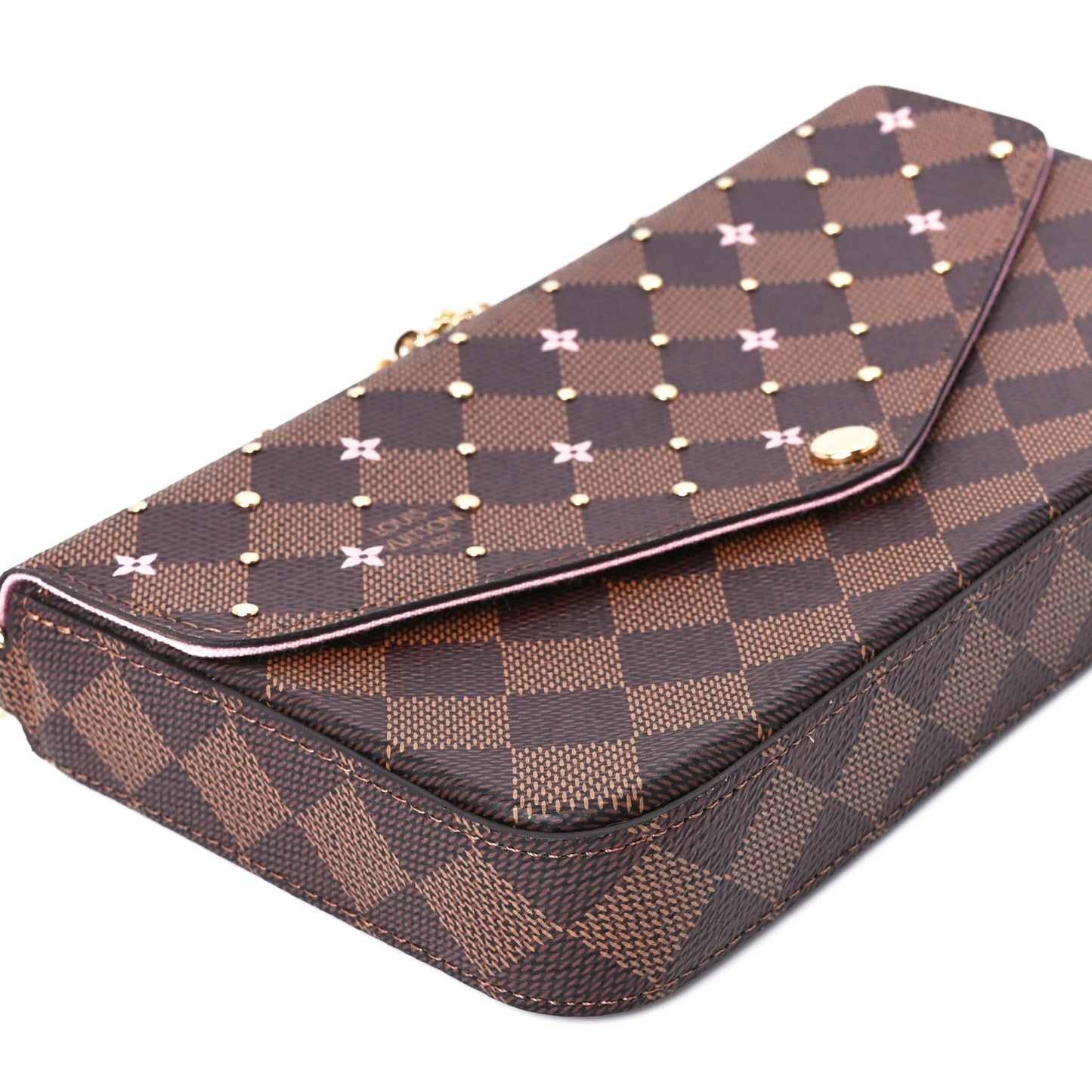 Damier Ebene Studded Pochette Felicie Chain Wallet