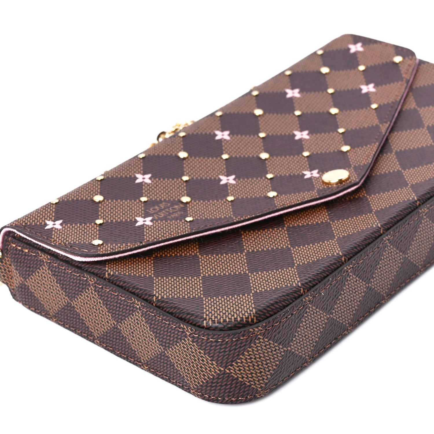 Louis Vuitton Damier Ebene Studded Pochette Felicie Chain Wallet 13 of 15