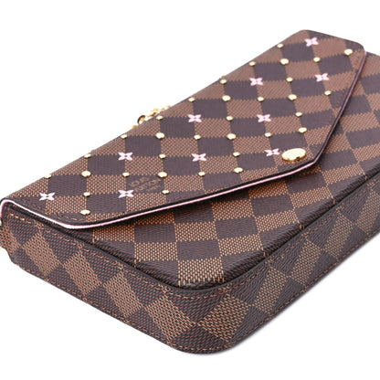 Louis Vuitton Damier Ebene Studded Pochette Felicie Chain Wallet 13 of 15