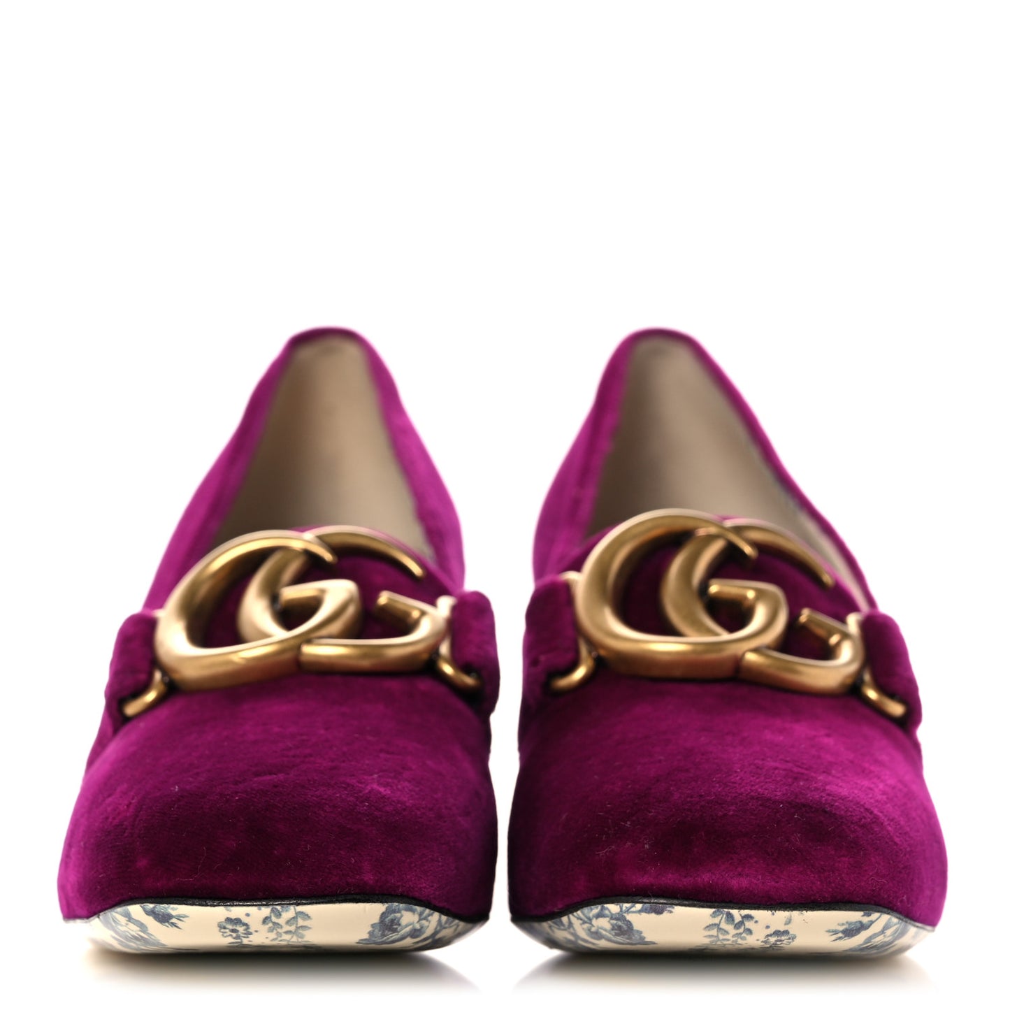 Velvet GG Victoire Block Mid Heel Loafer Pumps 35.5 Fucsia Violet Cyclamen