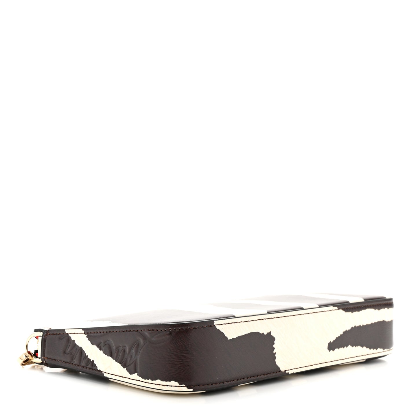 Calfskin Zebra Print Loubila Chain Clutch Dark Brown