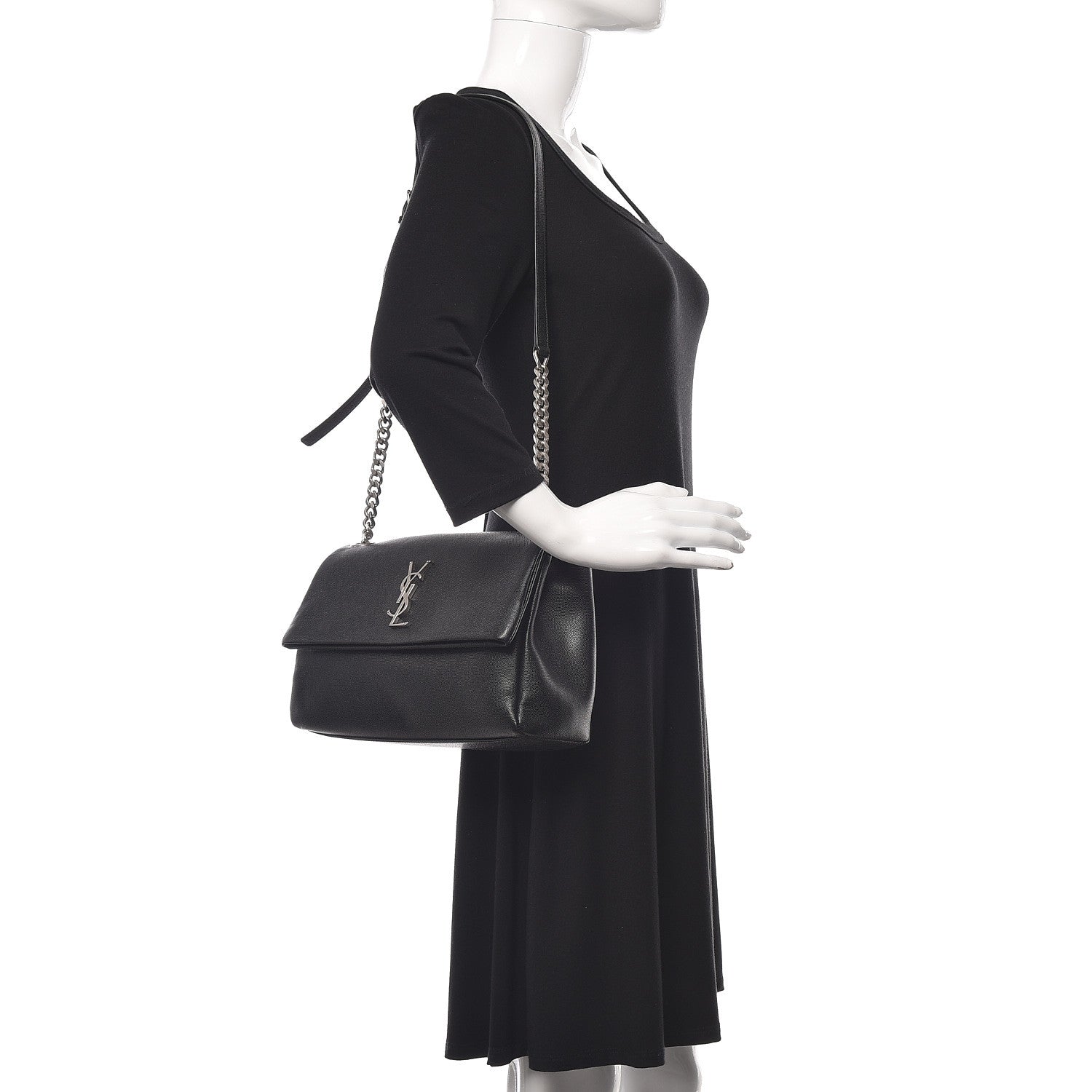 Saint Laurent Grain De Poudre Medium West Hollywood Monogram Fold-Over Black 2 of 9