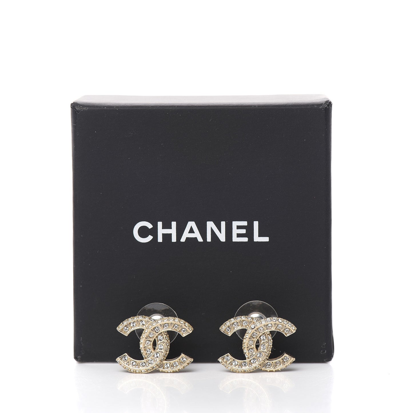 Crystal Textured CC Earrings Gold