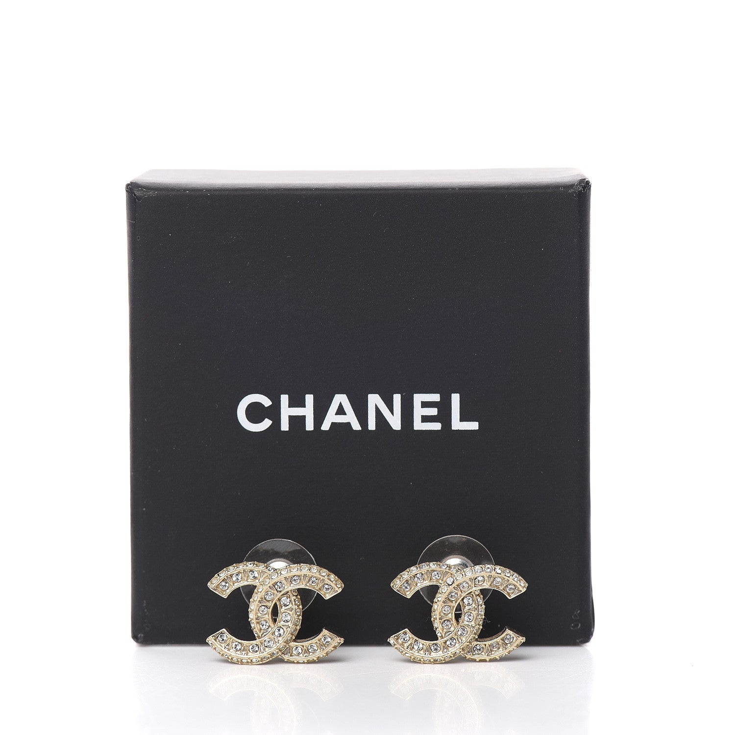 Chanel Crystal Textured CC Earrings Gold 5 of 5