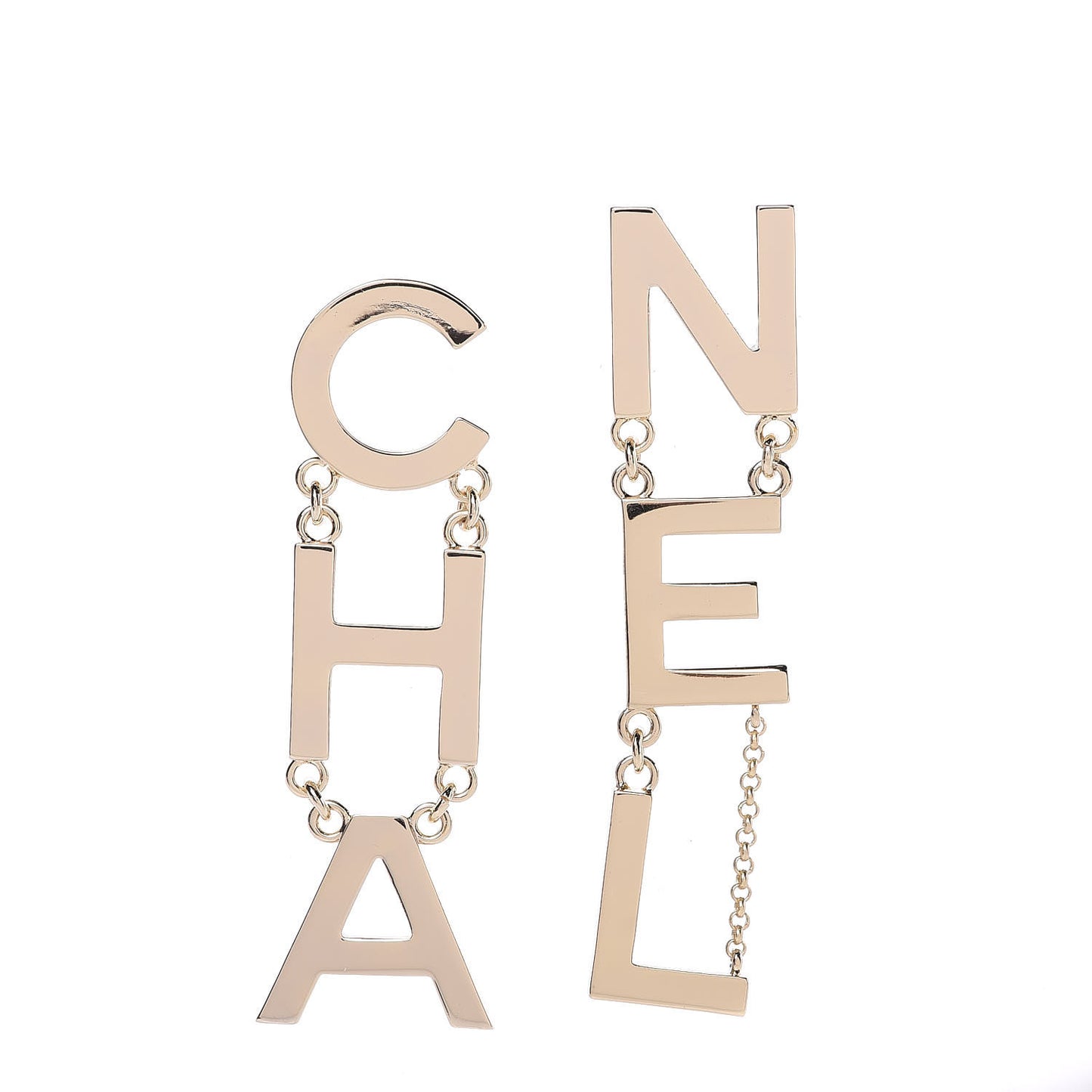 Metal Cha-Nel Logo Drop Earrings Gold