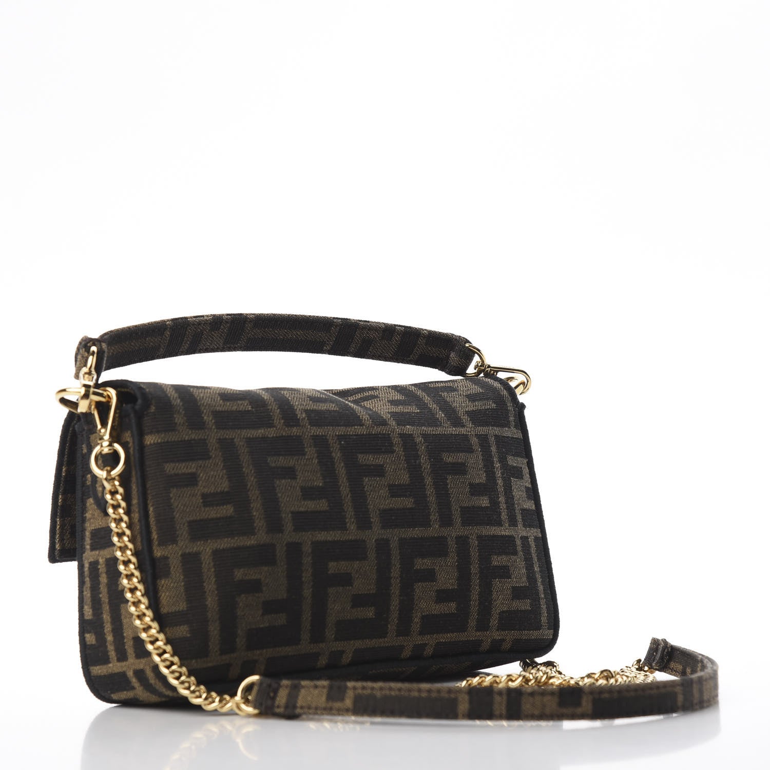 Fendi Fabric Jacquard FF 1974 Mini Baguette Tobacco Moro Black 4 of 12