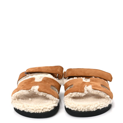 Hermes Suede Goatskin Woolskin Womens Chypre Sandals 40.5 Naturel Ecru 2 of 7