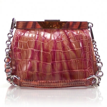 Prada Crocodile Embossed Frame Pink Orange 1 of 12