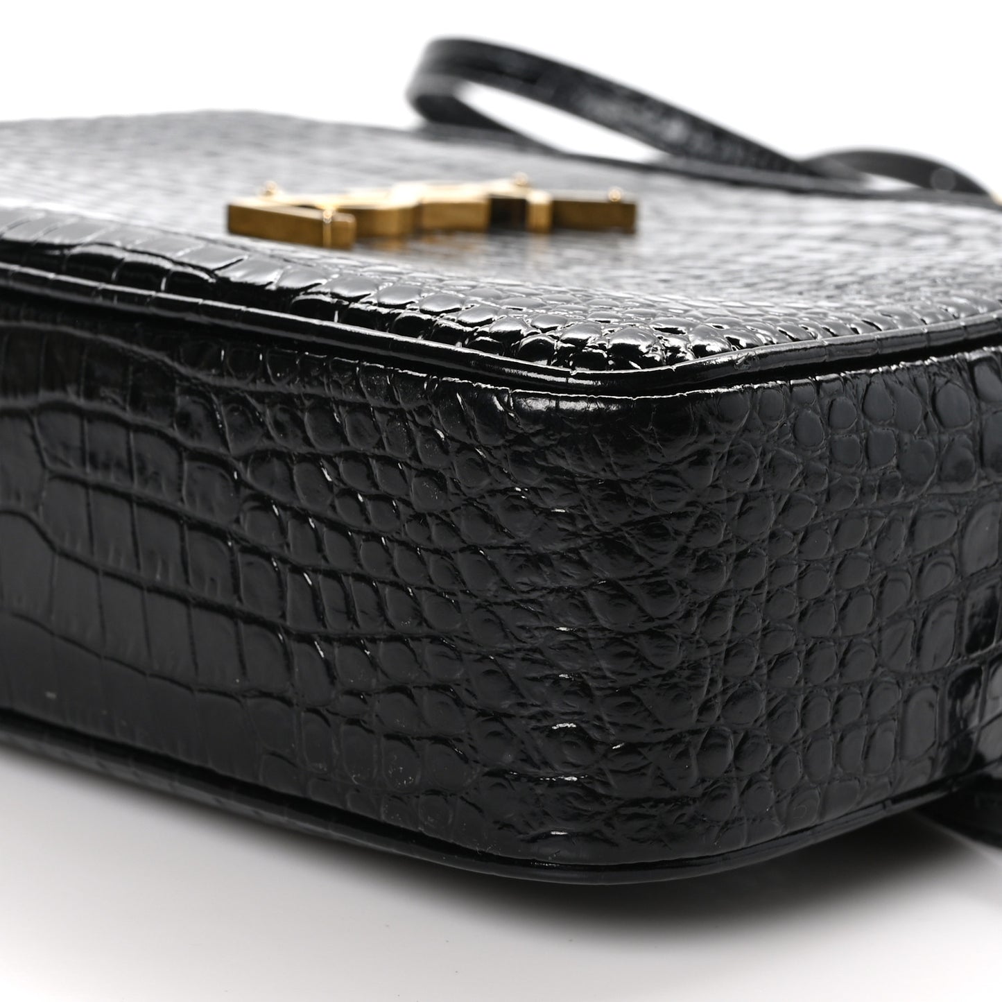 Patent Calfskin Crocodile Embossed Monogram Lou Camera Bag Black