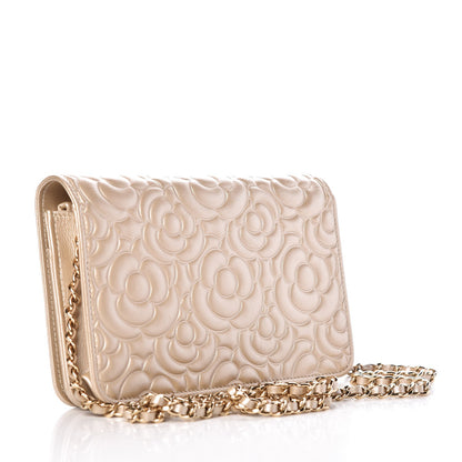 Chanel Metallic Lambskin Camellia Crystal Wallet on Chain WOC Gold 4 of 11