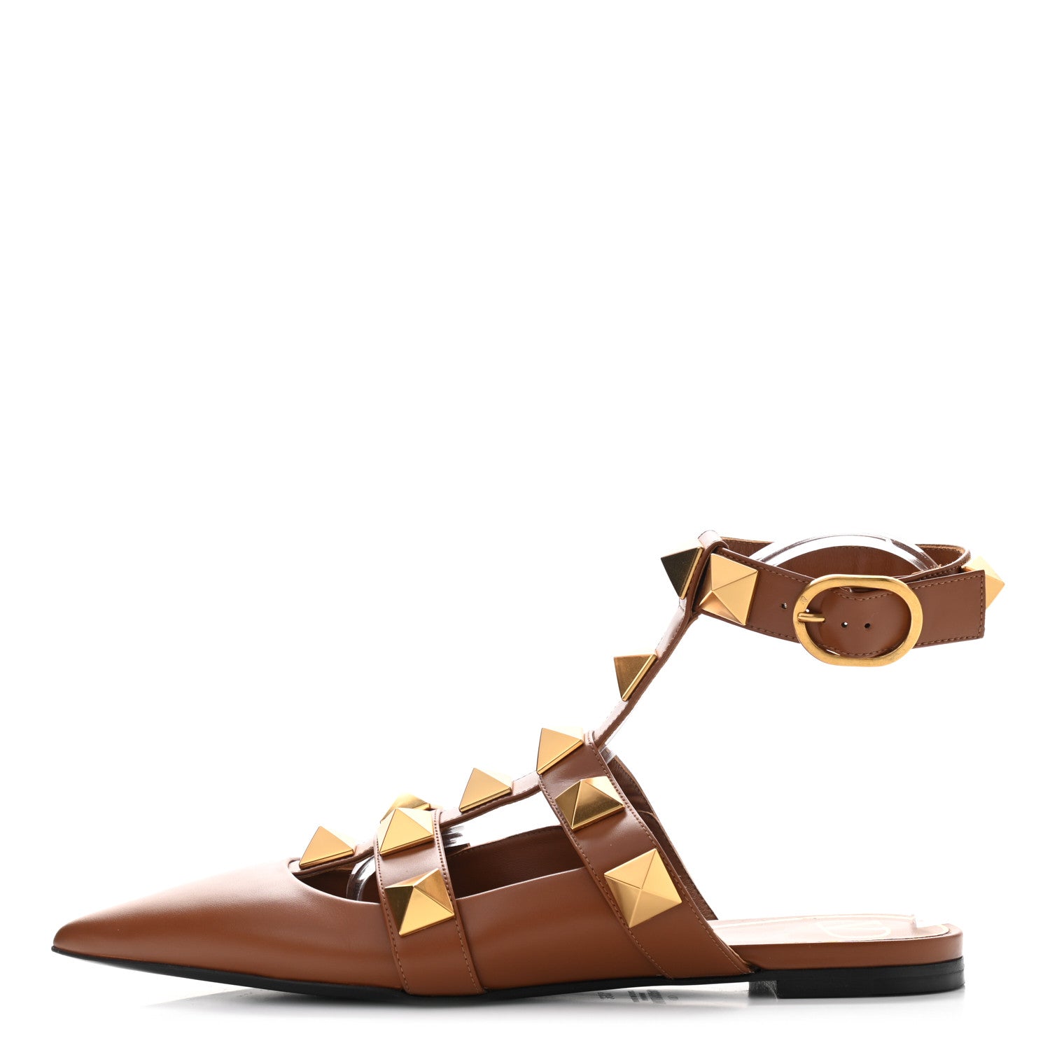 Valentino Garavani Calfskin Roman Stud Ankle Strap Flat Mules 39.5 Selleria 1 of 8