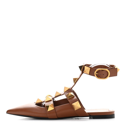 Valentino Garavani Calfskin Roman Stud Ankle Strap Flat Mules 39.5 Selleria 1 of 8