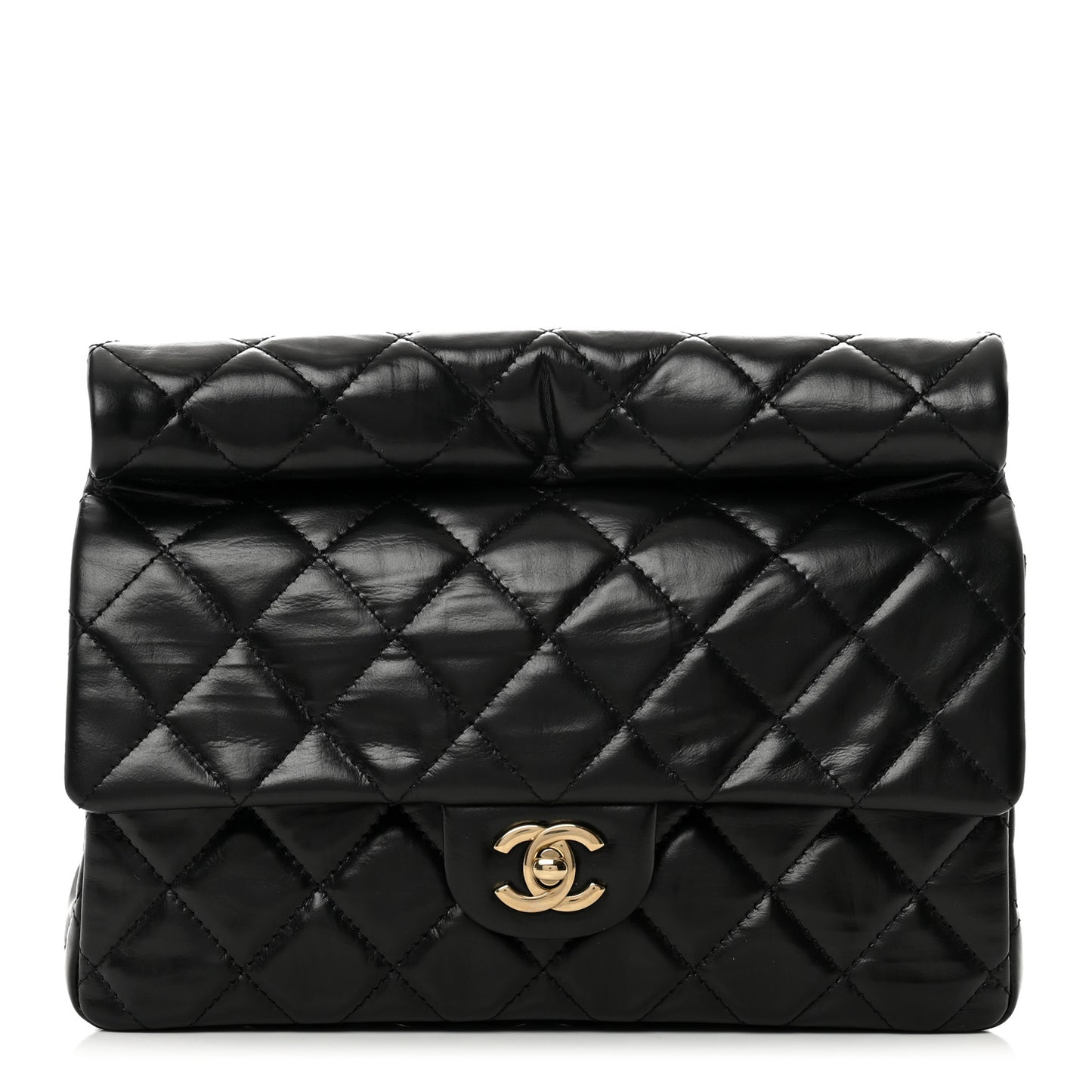 Crumpled Calfskin Quilted Clutch Black