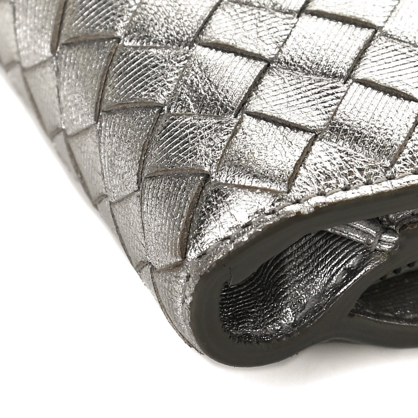 Metallic Grosgrain Intrecciato Continental Wallet Silver