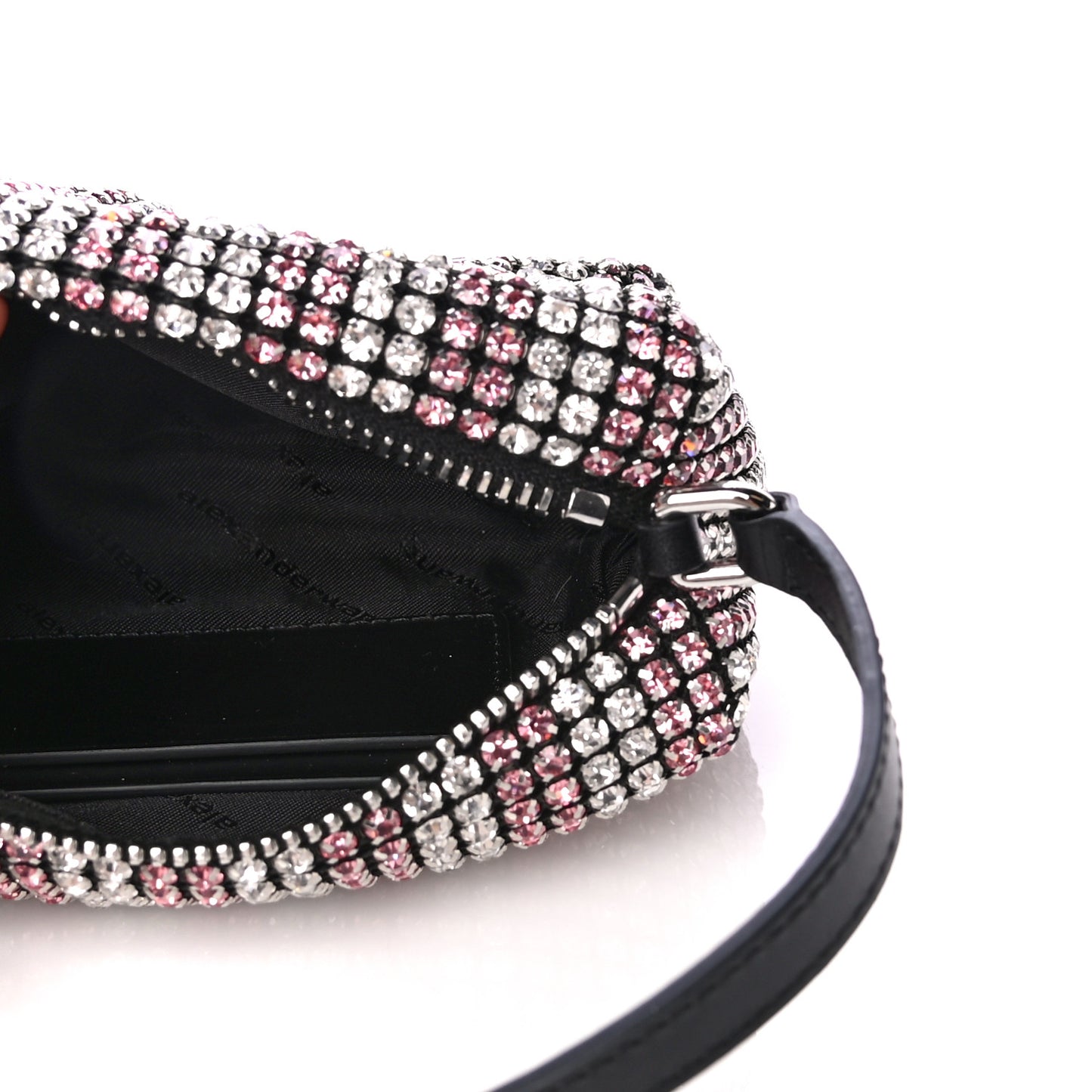 Mesh Crystal Rhinestone Mini Heiress Pouch Pink Silver