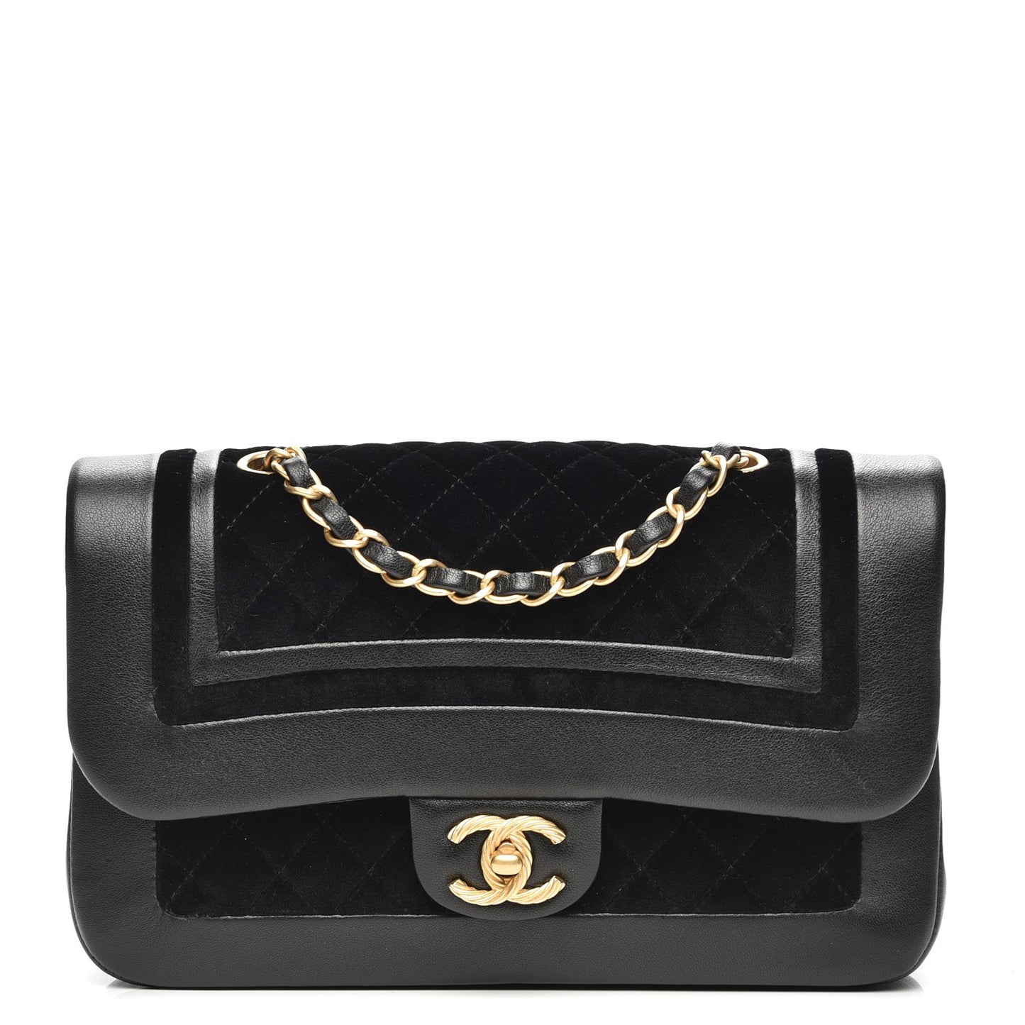 Metallic Lambskin Velvet Quilted Medium Flap Black