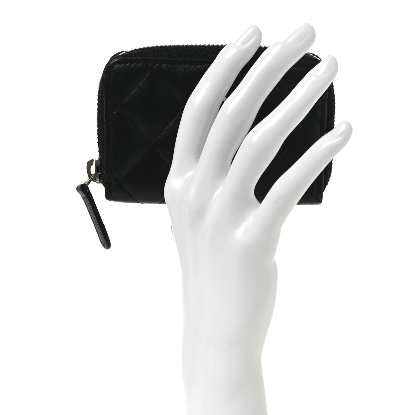 Lambskin Quilted Zip Coin Purse Black