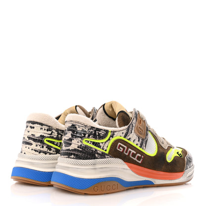 Gucci Suede Calfskin Tejus Printed Womens Ultrapace Sneakers 37 Natural Ardesia Neon Yellow 5 of 9