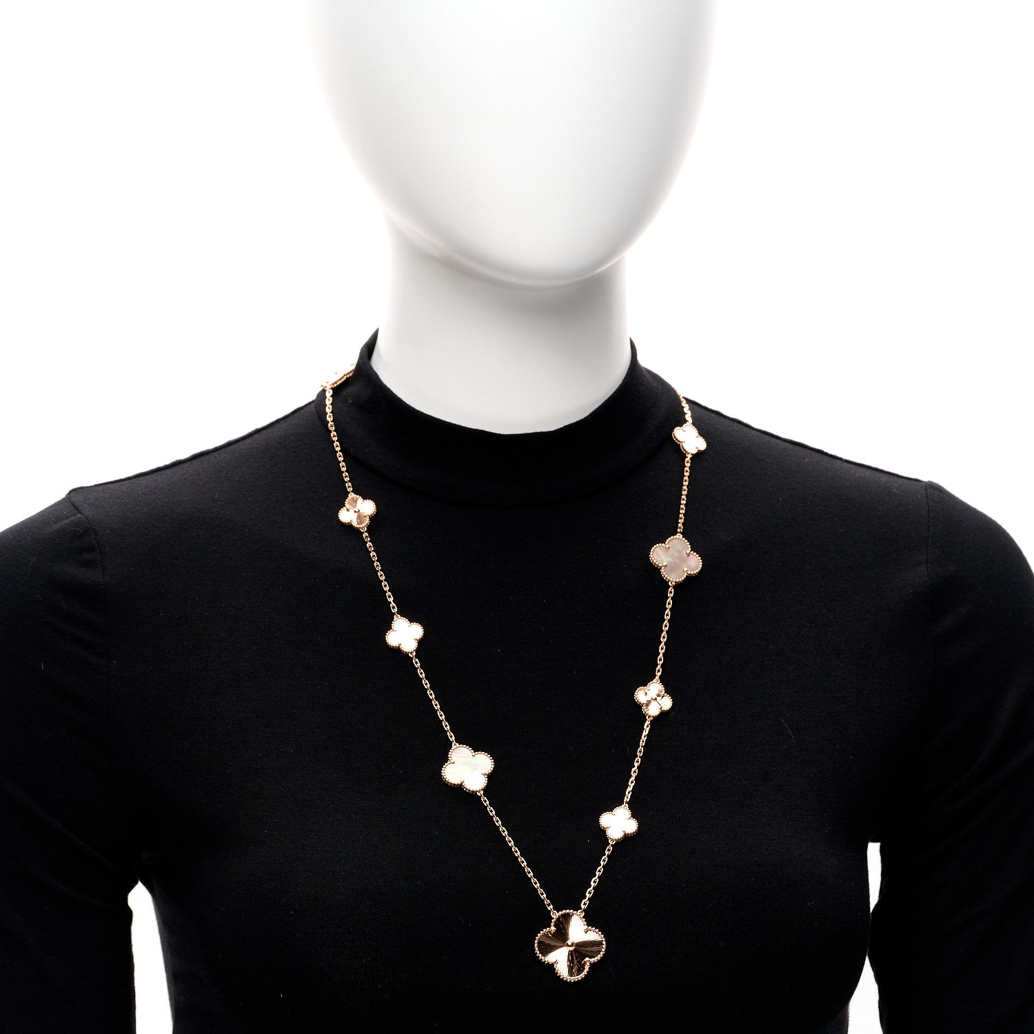 Van Cleef & Arpels 18K Rose Gold Mother of Pearl 15 Motifs Magic Alhambra Transformable Long Necklace 2 of 7