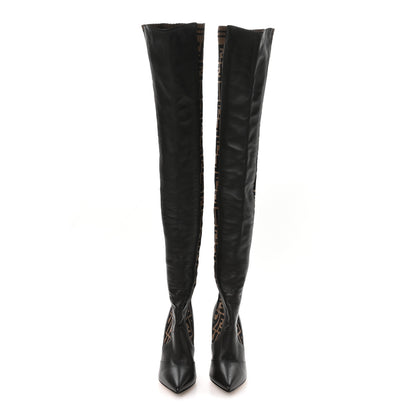 Fendi Nappa Microfiber Fabric FF Rockoko Thigh High Boots 38 Ebano Tobacco Black 3 of 7