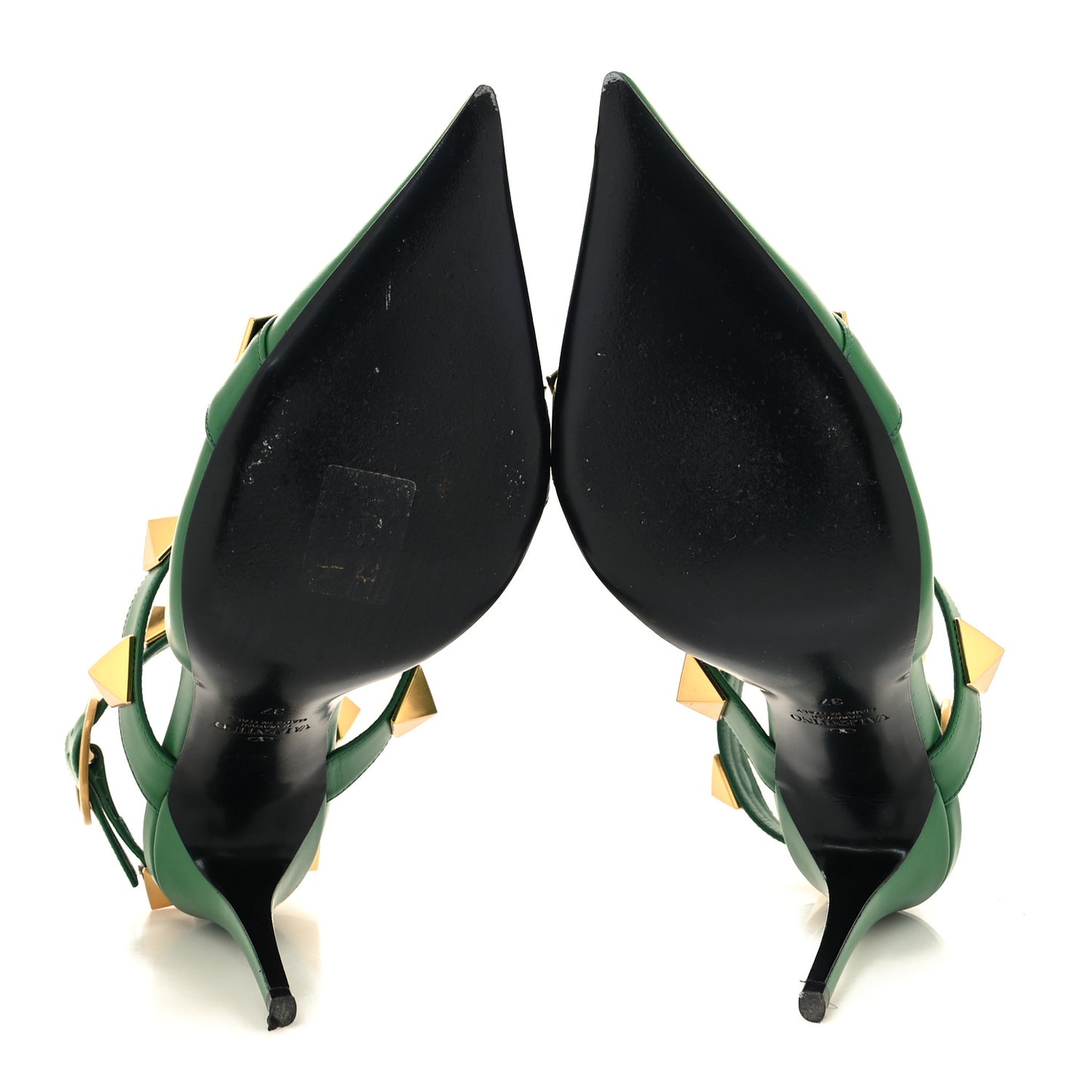 Calfskin Roman Stud Ankle Strap 100mm Pumps 37 Brilliant Green