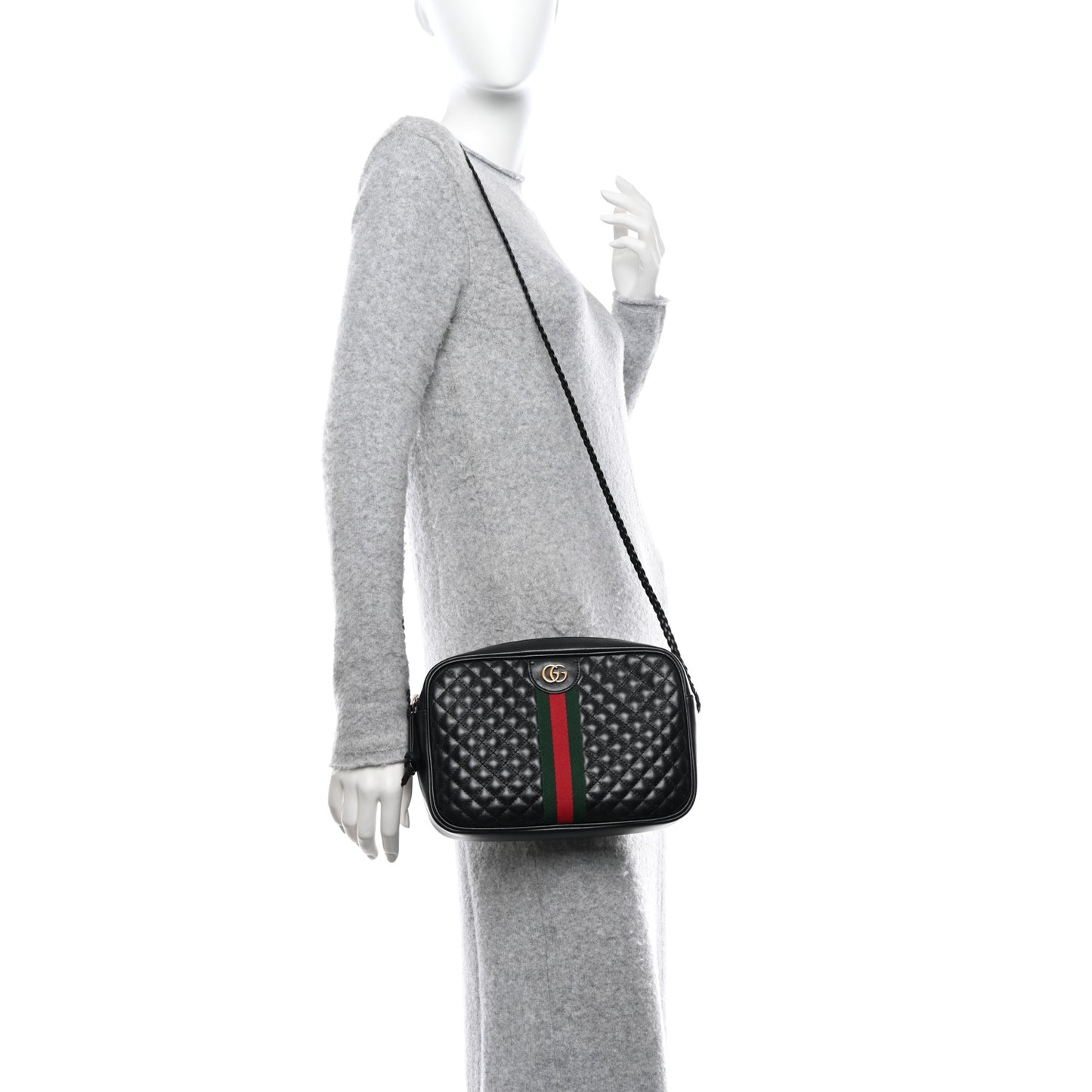 Calfskin Web Trapuntata Small GG Shoulder Bag Black