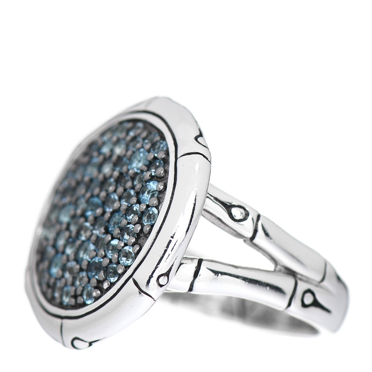 Sterling Silver Blue Topaz Bamboo Ring 54 7