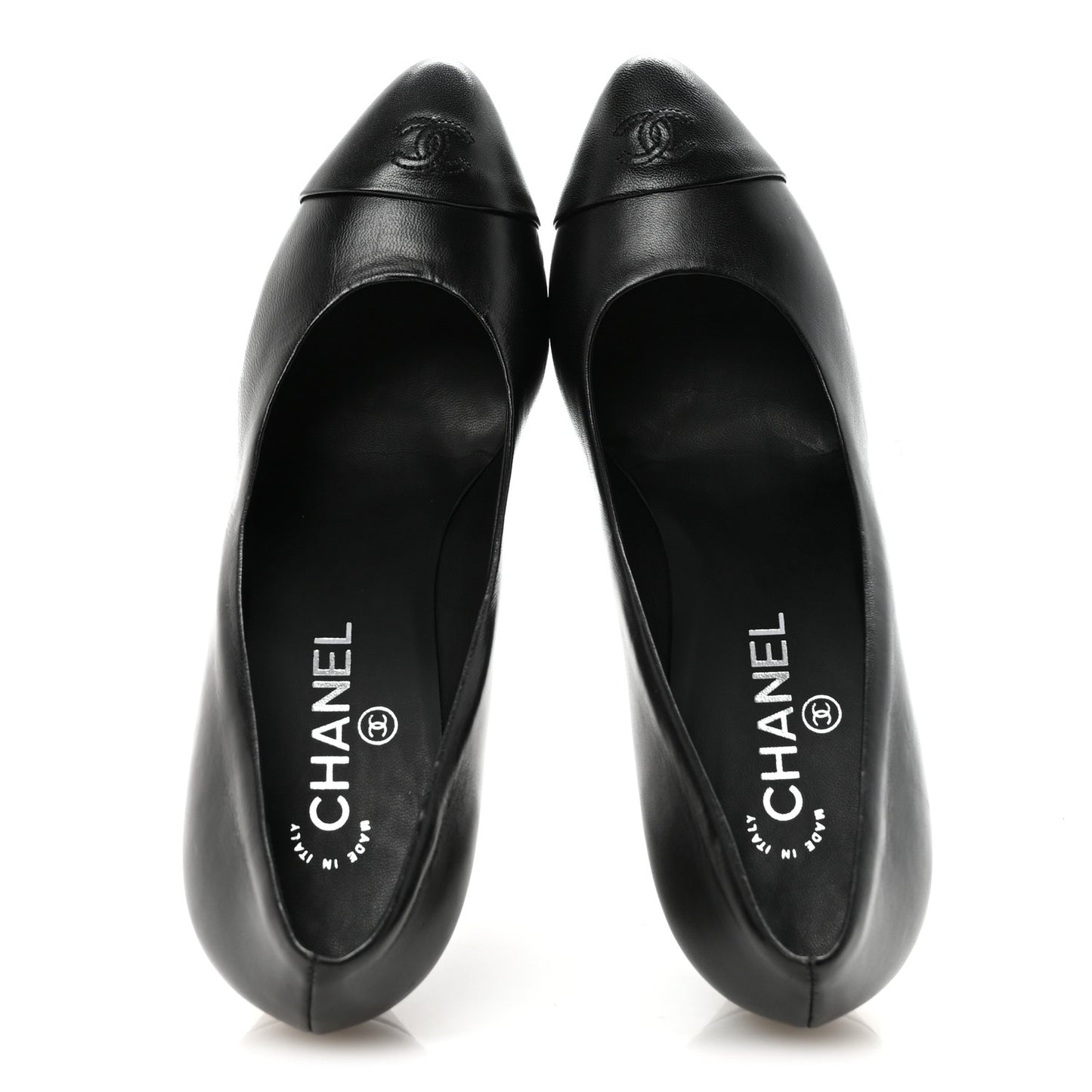 Lambskin CC Cap Toe Platform Chain Pumps 40 Black