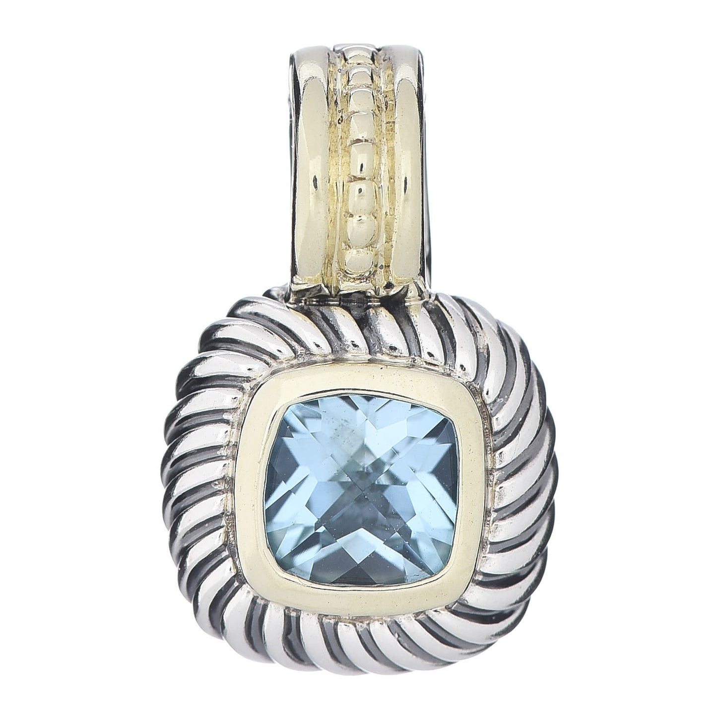 Sterling Silver 14K Yellow Gold Blue Topaz 7mm Albion Enhancer Pendant