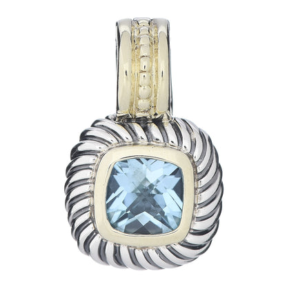 David Yurman Sterling Silver 14K Yellow Gold Blue Topaz 7mm Albion Enhancer Pendant 1 of 3