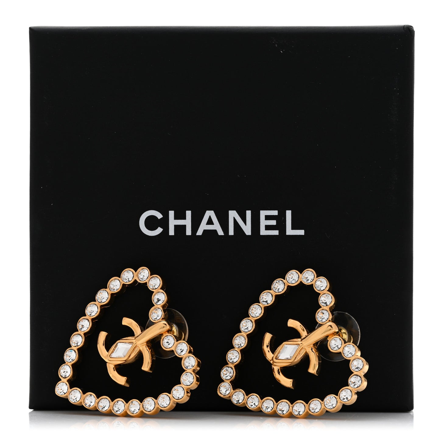 Crystal Heart CC Earrings Gold