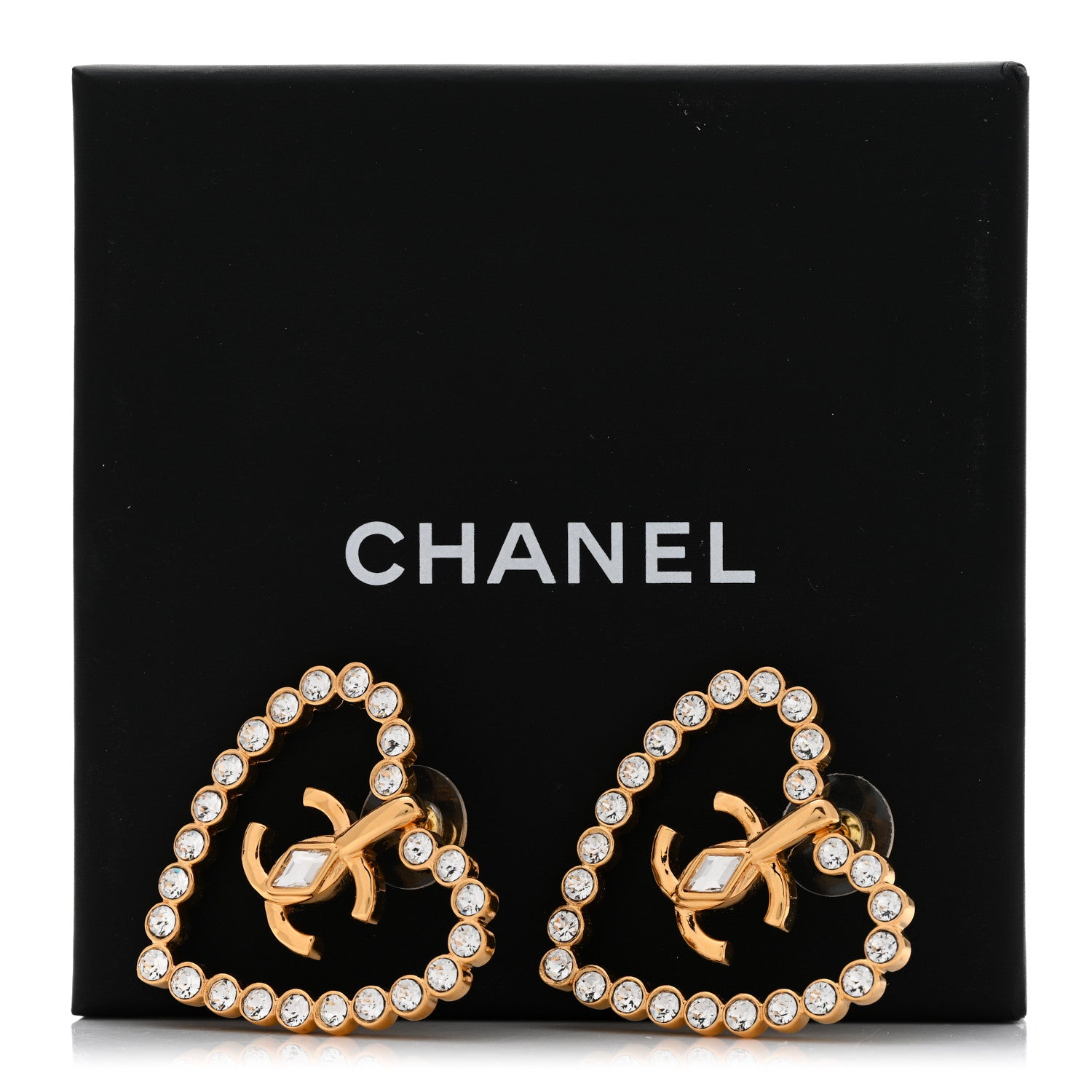 Chanel Crystal Heart CC Earrings Gold 5 of 5