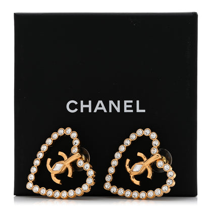 Chanel Crystal Heart CC Earrings Gold 5 of 5