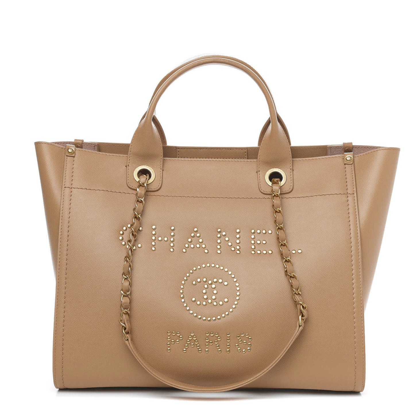 Caviar Small Studded Deauville Tote Beige