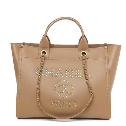 Chanel Caviar Small Studded Deauville Tote Beige 1 of 14