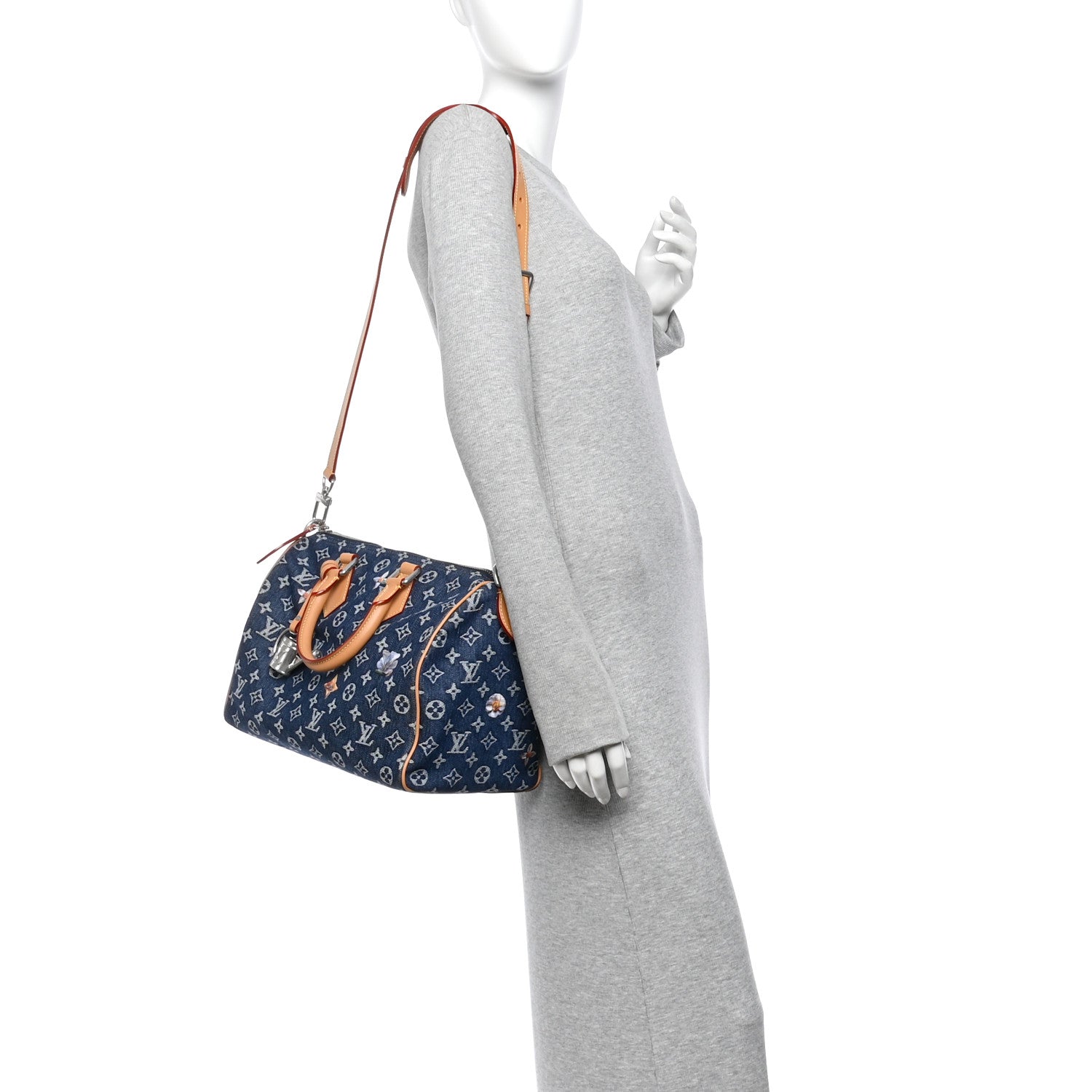 Louis Vuitton Monogram Heritage Denim Flowers Speedy Soft 30 Blue 2 of 9