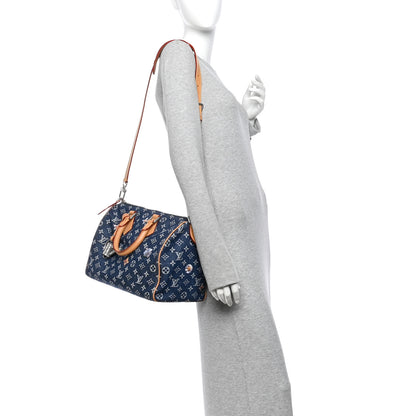 Louis Vuitton Monogram Heritage Denim Flowers Speedy Soft 30 Blue 2 of 9