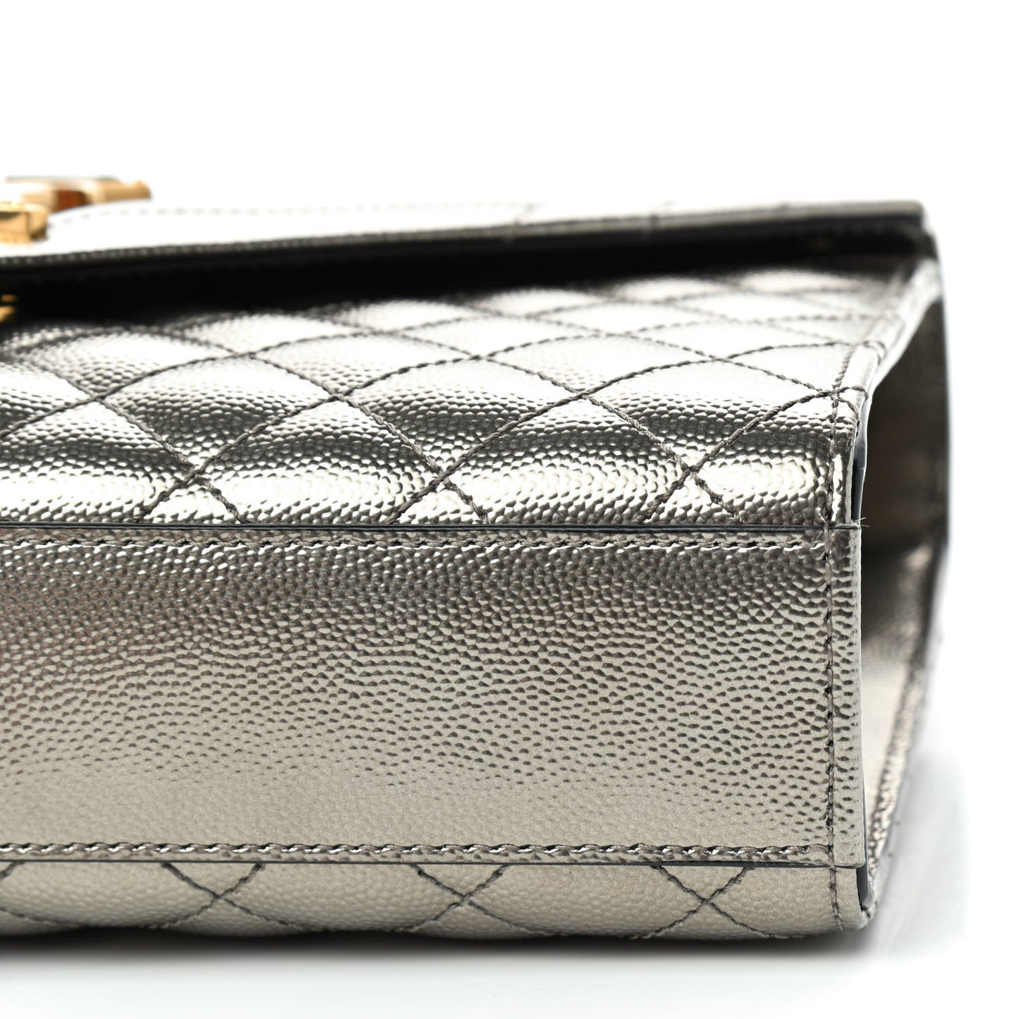 Metallic Grain De Poudre Textured Mixed Matelasse Triquilt Medium Monogram Satchel Piombo