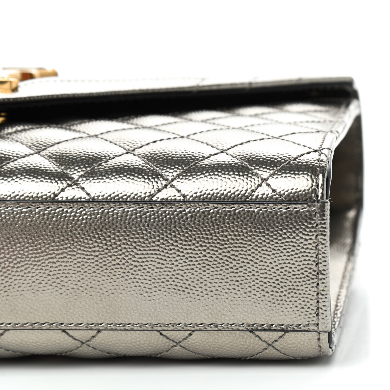 Saint Laurent Metallic Grain De Poudre Textured Mixed Matelasse Triquilt Medium Monogram Satchel Piombo 8 of 8