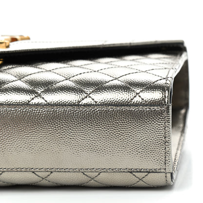 Saint Laurent Metallic Grain De Poudre Textured Mixed Matelasse Triquilt Medium Monogram Satchel Piombo 8 of 8