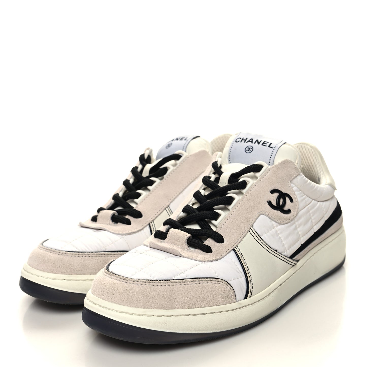 Suede Fabric Calfskin Womens CC Sneakers 39 White Light Gray