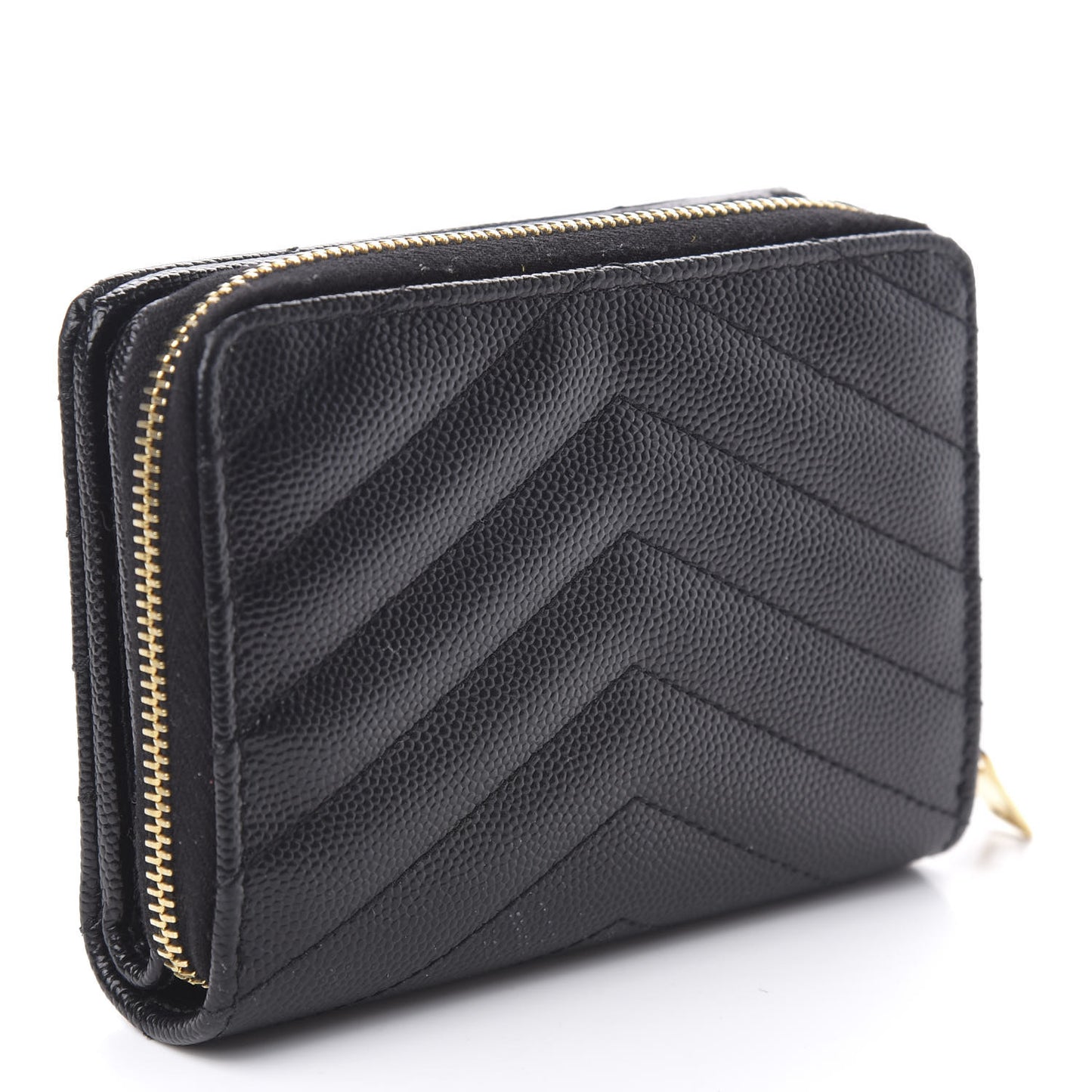 Grain De Poudre Matelasse Chevron Monogram Compact Zip Around Wallet Black