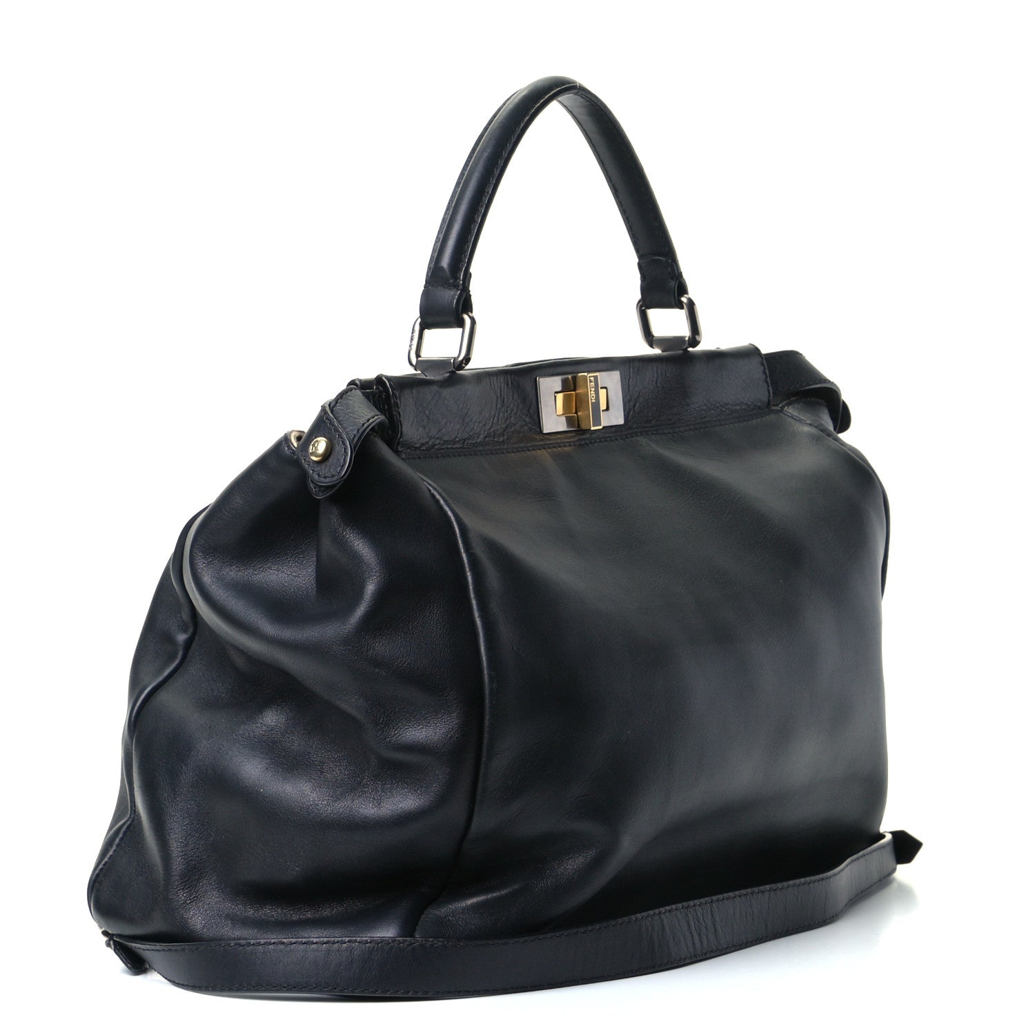 Fendi Calfskin Calf Hair Leopard Print Large Peekaboo Iconic Satchel Black 2 of 5
